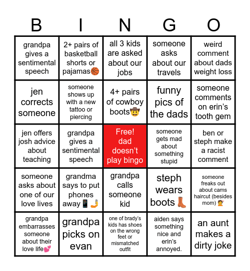 thanksgiving with the Js Bingo Card