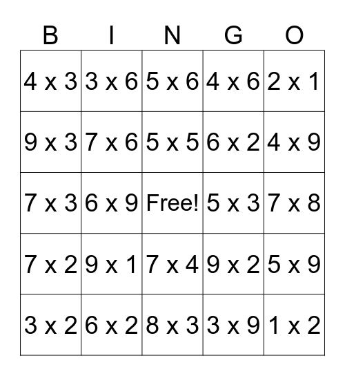 Math Bingo! Bingo Card