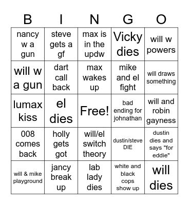 stranger things 5 Bingo Card