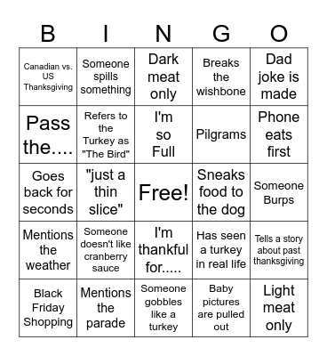 Thanksgiving Bingo Card