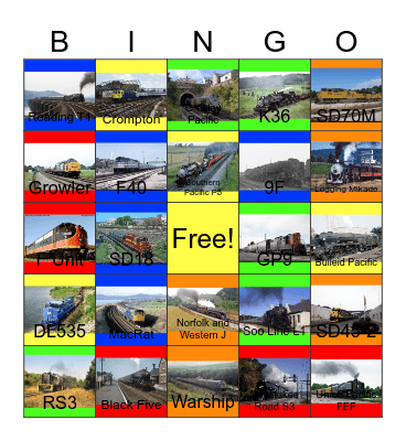 Railroads that I would like to enjoy the sights and sounds one day Bingo Card