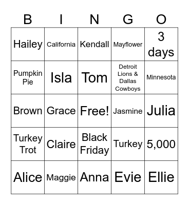 Friendsgiving Bingo Card