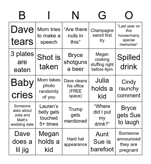Thanksgiving 2025 Bingo Card