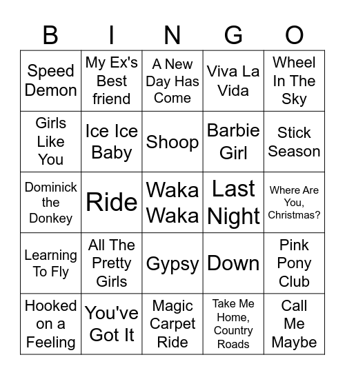 Family Favorites Bingo Card