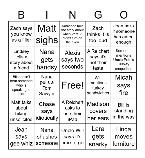 Thanksgiving Bingo Card
