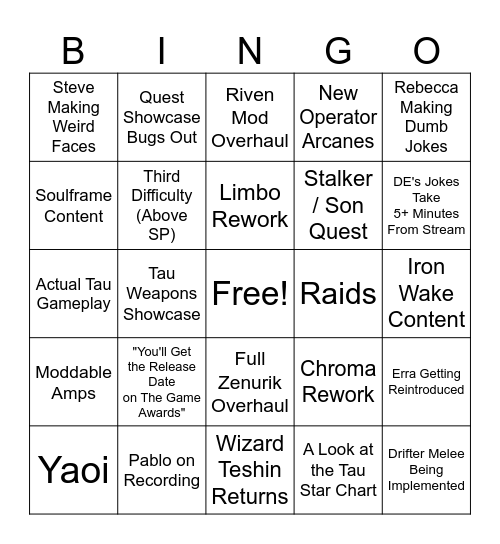 Devstream 191 bingo Card