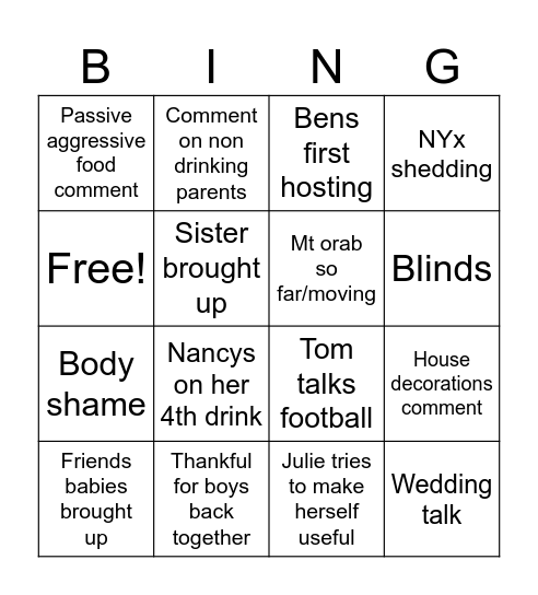 Bingo Bango Bongo Bingo Card