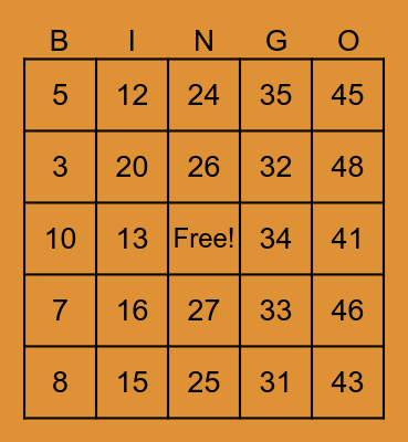 Thanksgiving Bingo Card