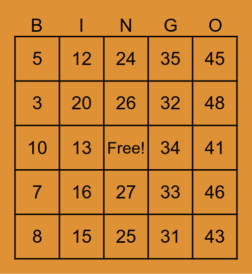 Thanksgiving Bingo Card