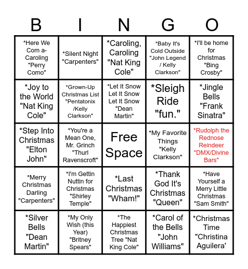 CHRISTMAS SING ALONGS Bingo Card