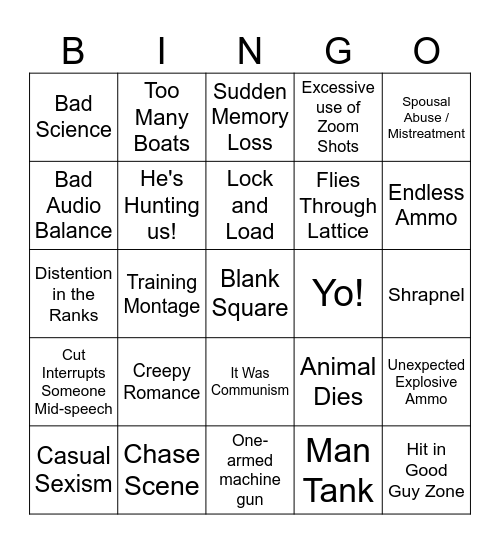 Bad Movie Bingo Card