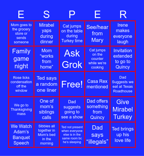 Ehrhart Thanksgiving Bingo Card