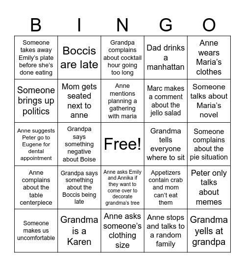 Thanksgiving Bingo Card