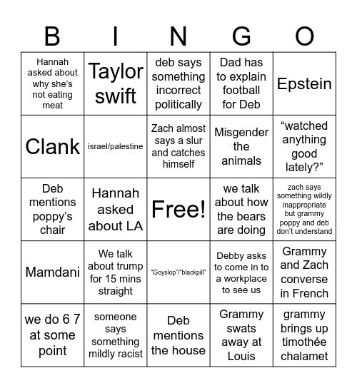 Thanksgiving Bingo Card