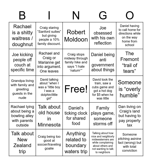 McCord/Sanford Bingo Card