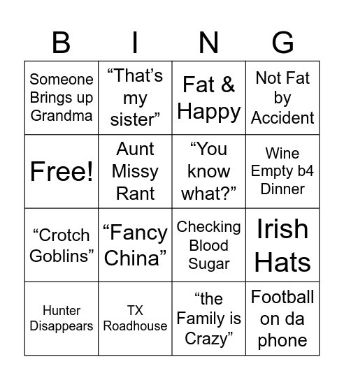 Thanksgiving Bingo Card