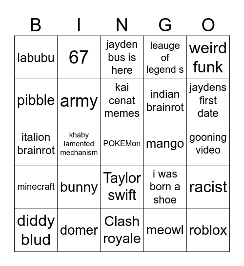 Tiktok Bingo Card