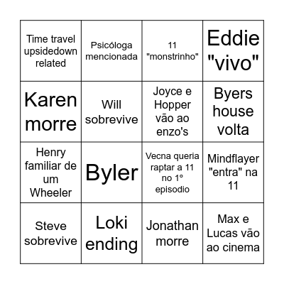 Stranger Things - Ana Bingo Card