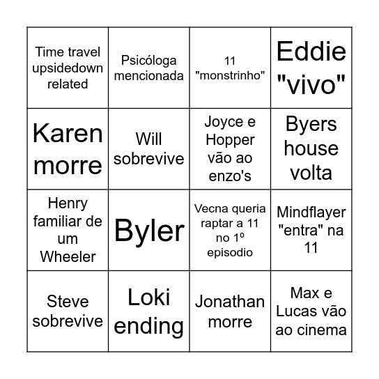 Stranger Things - Ana Bingo Card