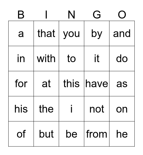 1-25 Bingo Card