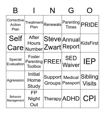 LCFS Foster Care Bingo Card