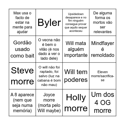 Stranger Things - Pedro Bingo Card