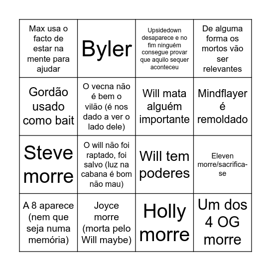 Stranger Things - Pedro Bingo Card