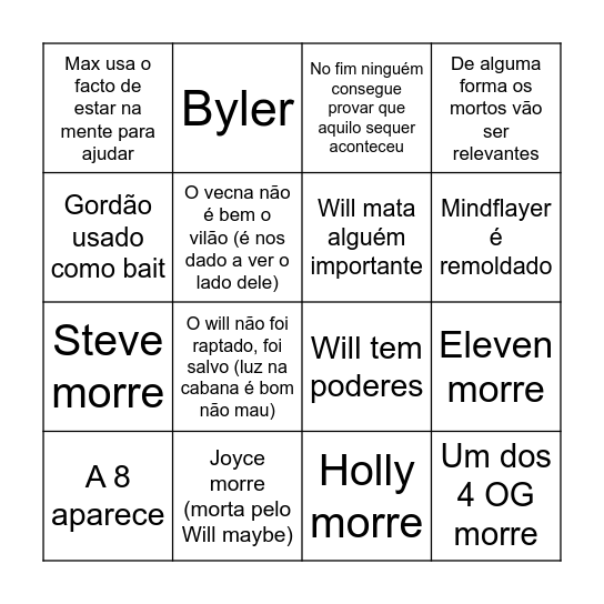 Stranger Things - Pedro Bingo Card