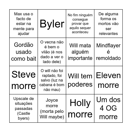 Stranger Things - Pedro Bingo Card