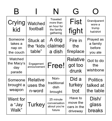 Thanksgiving Bingo Card