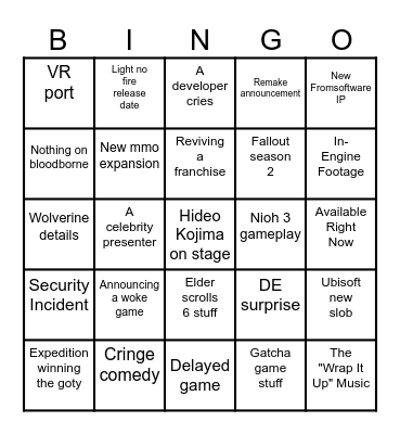 MEME awards Bingo Card