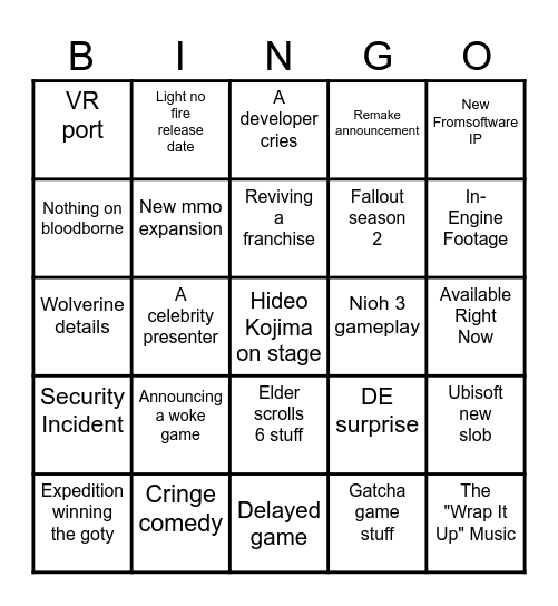 MEME awards Bingo Card