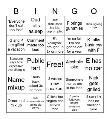 A Chevy chase thanksgiving Bingo Card