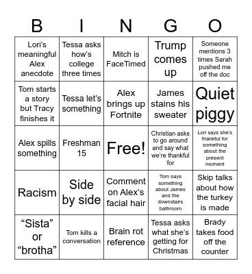 Thanksgiving Bingo Card