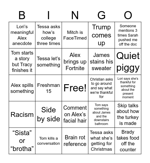 Thanksgiving Bingo Card