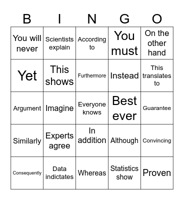 Persuasive Text Bingo Card