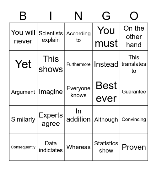 Persuasive Text Bingo Card
