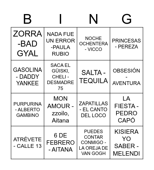 𝔹𝕀ℕ𝔾𝕆 𝕄𝕌𝕊𝕀ℂ𝔸𝕃 ♥ ℂ𝕌𝕄ℙ𝕃𝔼 𝔻𝔼 𝔸ℕ𝔸ℍ𝕀 Bingo Card