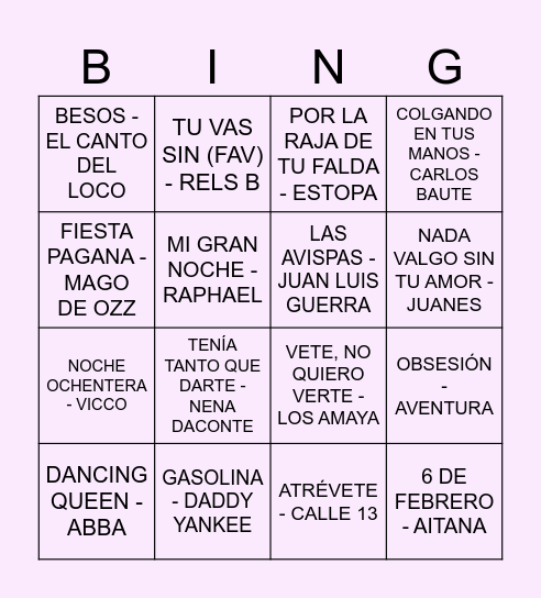 𝔹𝕀ℕ𝔾𝕆 𝕄𝕌𝕊𝕀ℂ𝔸𝕃 ♥ℂ𝕌𝕄ℙ𝕃𝔼 𝔻𝔼 𝔸ℕ𝔸ℍ𝕀 Bingo Card