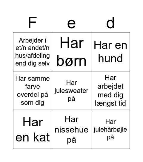 Julenisse Bingo Card