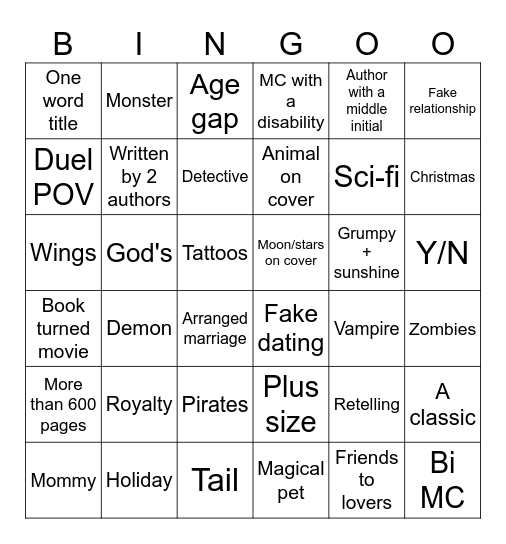 Mia's Book Bingo Card