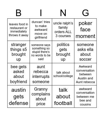 Thanksgiving Bingo Card