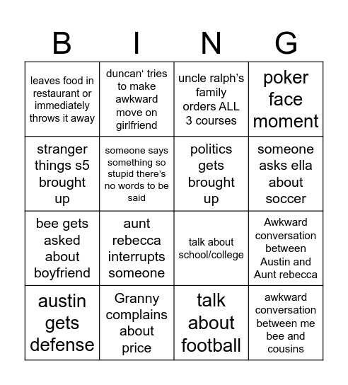 Thanksgiving Bingo Card