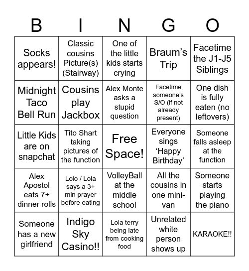 Apostol Thanksgiving Bingo Card
