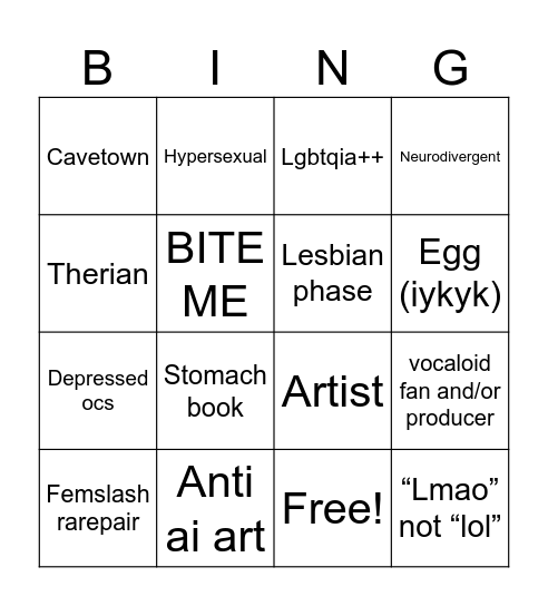 me bingo Card