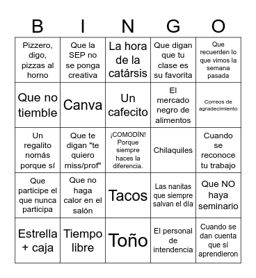 Bingo de agradecimiento docente Bingo Card