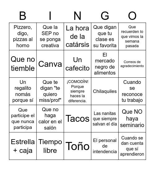 Bingo de agradecimiento docente Bingo Card