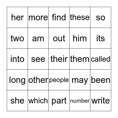 1st Grade sight word BINGO (1-25) Bingo Card
