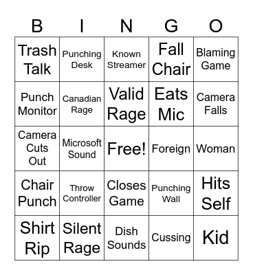 Gamer Rage Bingo Card