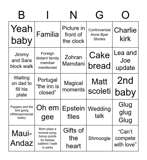 Kraksgiving Bingo Card
